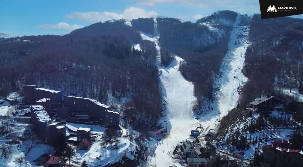 Aerial view of ski slopes