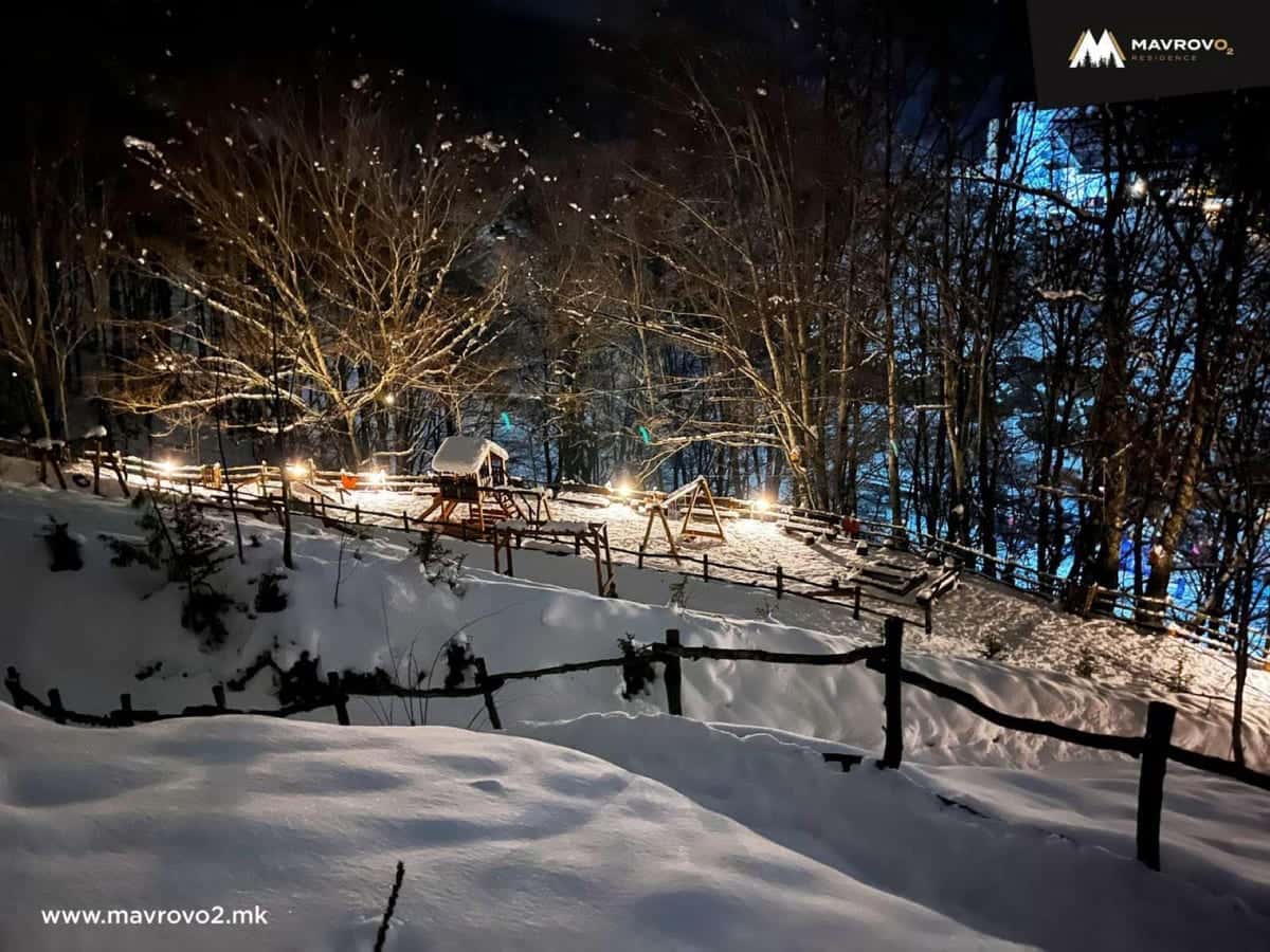 Building at night in winter